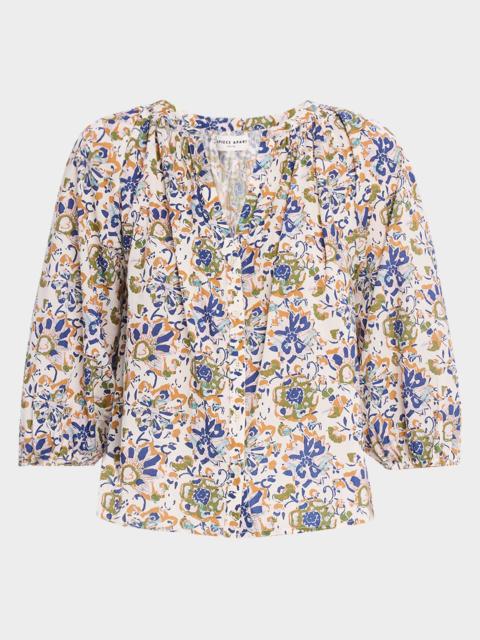 APIECE APART Mitte Floral-Print Organic Cotton Voile Top