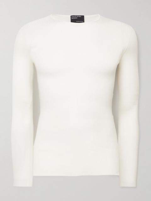 Enfants Riches Déprimés Logo-Embroidered Ribbed Silk and Cashmere-Blend Sweater White