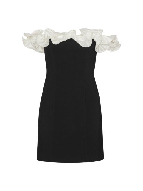 ROTATE Ruffle-Trimmed Crepe Mini Dress black