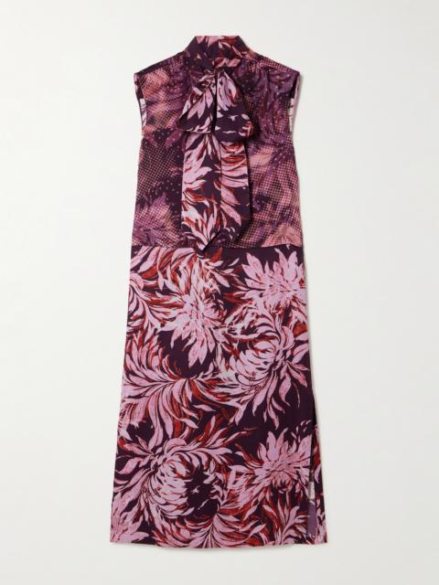 Dries Van Noten Tie-neck Floral-print Satin Midi Dress