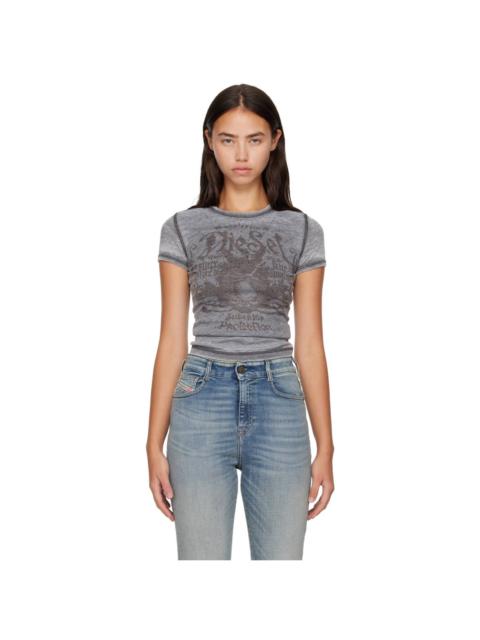 Diesel Gray Slim Jersey Print & Studs T-shirt