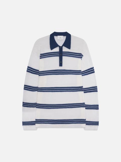 The Elder Statesman STRIPE MOHAIR LONG SLEEVE POLO