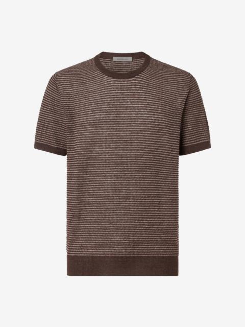 CORNELIANI Brown crew neck linen and silk knitwear