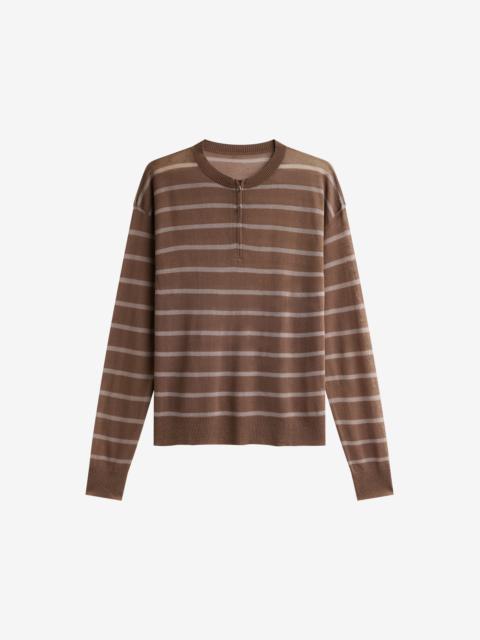 The Frankie Shop Nelas Knit Sheer Zip Pullover - Brown Stripe