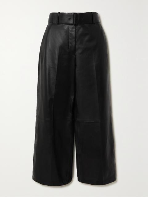 JOSEPH Taja Belted Cropped Leather Wide-leg Pants