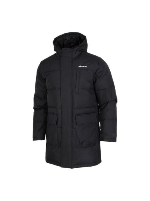 adidas neo M Wint Dwn Prka Windproof Stay Warm mid-length Sports hooded down Jacket Black GJ8786