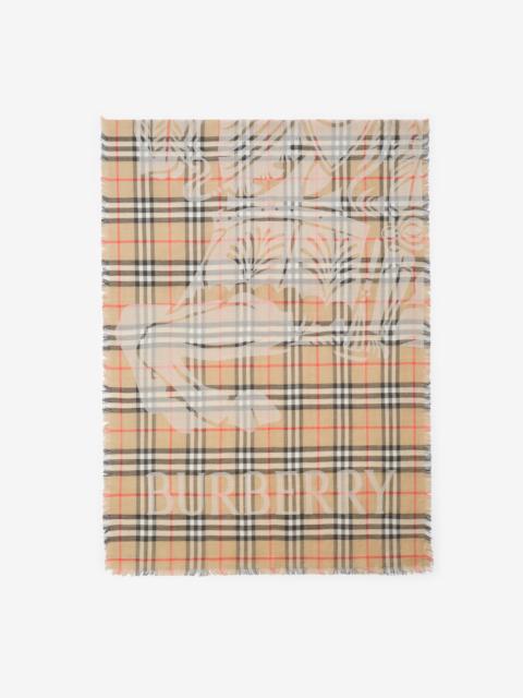 Burberry Wide EKD Check Wool Silk Scarf
