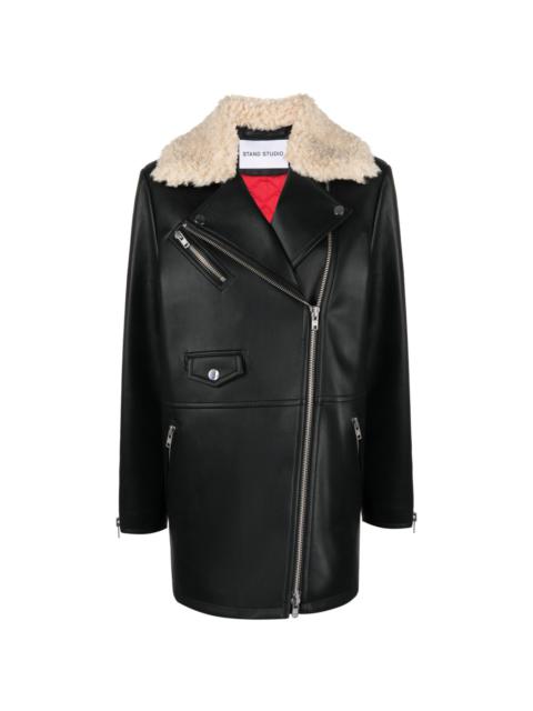 notched-collar faux-shearling jacket