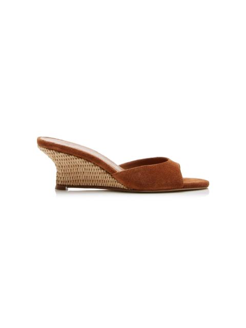 STAUD Brigette Suede Wedge Mules brown