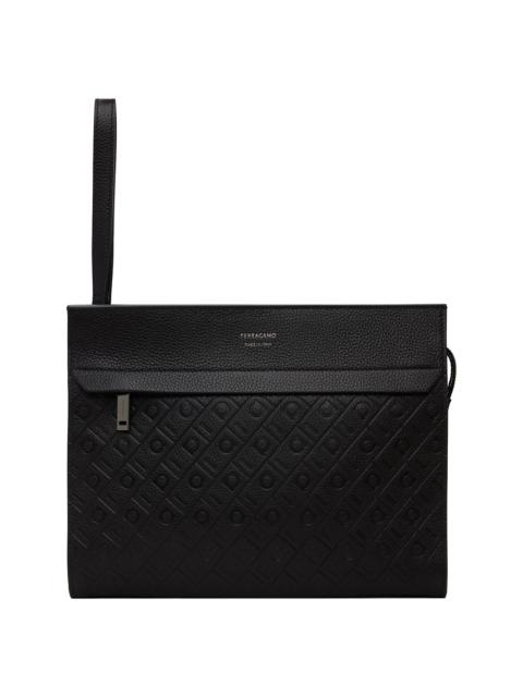 FERRAGAMO Black 'Ferragamo' Monogram Pouch