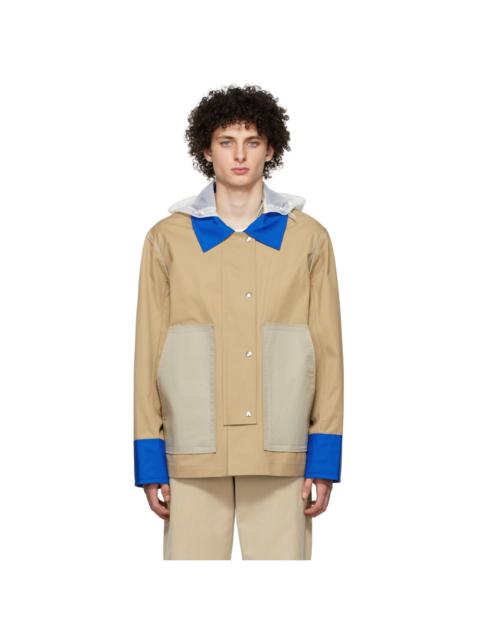 Helmut Lang Beige & Blue Rubber Mac Rain Jacket