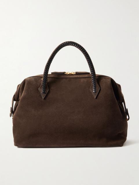 MÉTIER Perriand City medium braided leather-trimmed suede tote Chocolate
