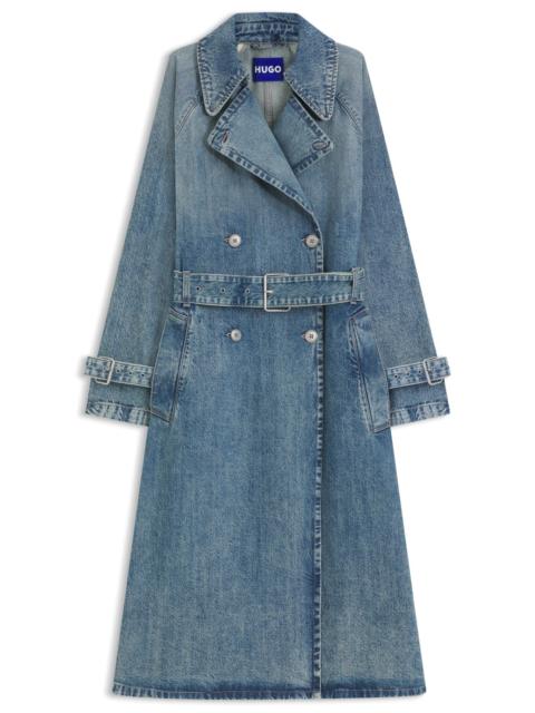 HUGO LONG-LENGTH TRENCH COAT IN BLUE DENIM