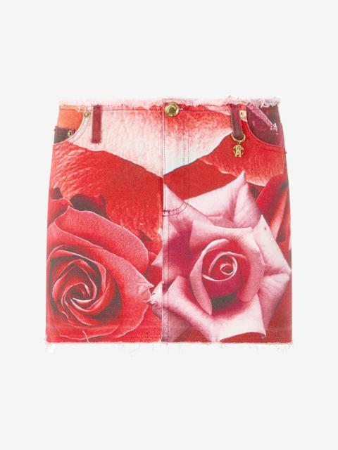 Roberto Cavalli Miniskirt With Rose Print And Charm
