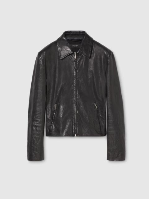GUCCI Washed stretch nappa leather jacket