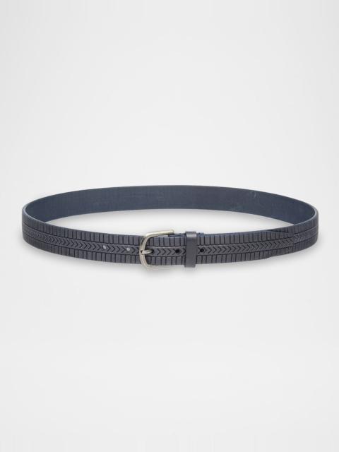 GIORGIO ARMANI Men's Geometric Engraved Leather Belt