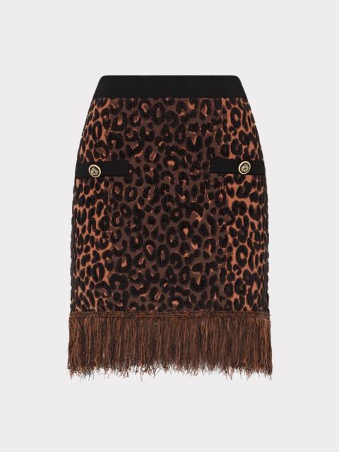 MILLY Leopard Fringe Knit Skirt