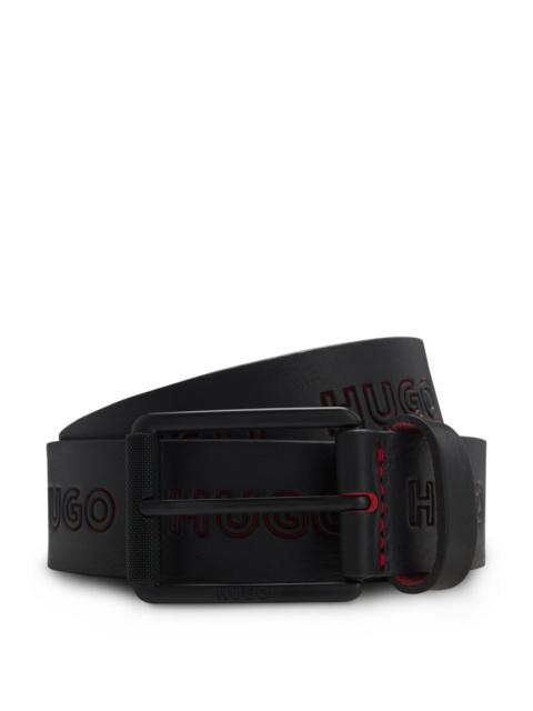 HUGO ITALIAN-LEATHER BELT WITH EMBOSSED LOGOS