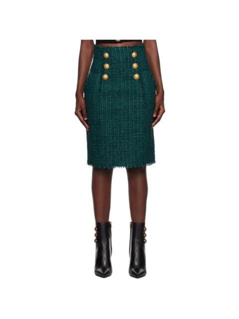 Balmain Green Fringed Midi Skirt