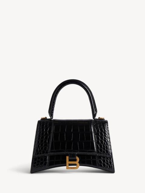 BALENCIAGA Women's Hourglass Small Handbag Crocodile Embossed in Black