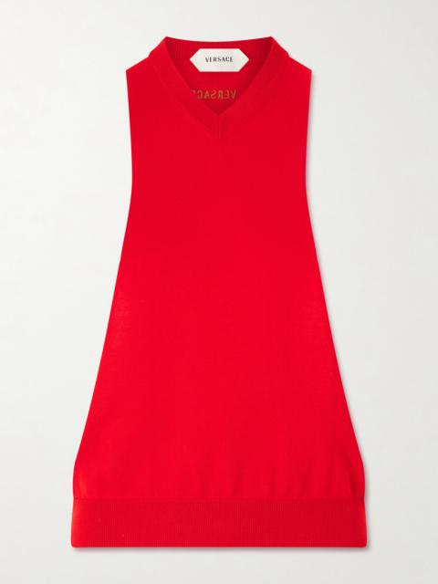 VERSACE Sleeveless Embroidered Cotton Tank Top