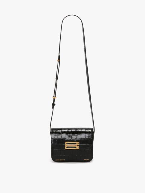 Mini Frame Shoulder Bag In Black Croc-Effect Leather