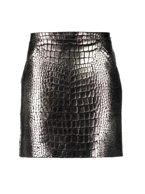 croc-effect metallic leather miniskirt