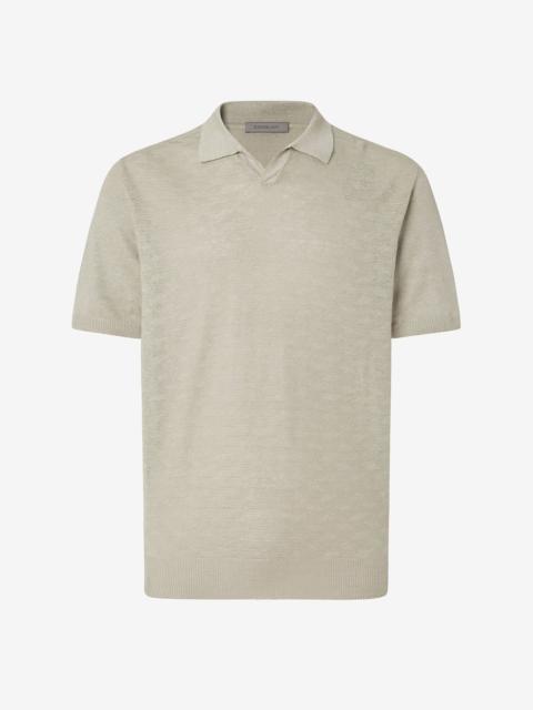 CORNELIANI Medium beige buttonless linen polo shirt
