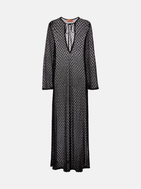 Missoni Open-knit tie-neck lamé kaftan