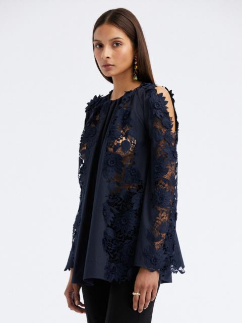 Oscar de la Renta WATER LILY GUIPURE TRAPEZE BLOUSE