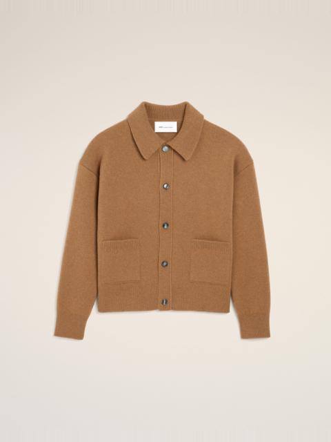 AMI Paris BROWN WOOL SHIRT COLLAR CARDIGAN