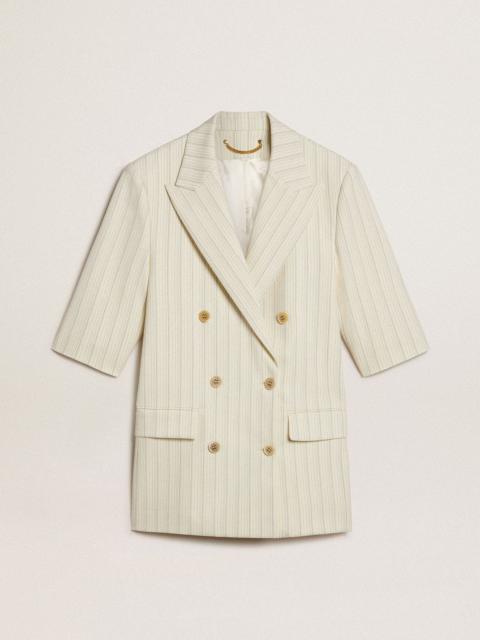 Golden Goose Women's blazer in white and gray pinstripe wool blend with short sleeves