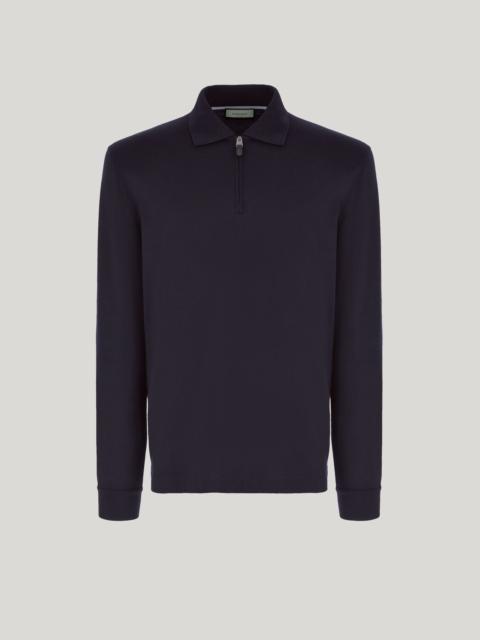 Canali IMPECCABILE NAVY BLUE WOOL ZIPPERED POLO SHIRT