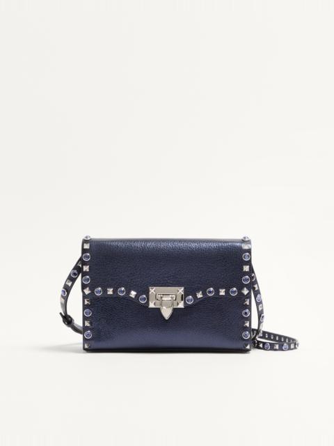 Valentino VALENTINO GARAVANI ROCKSTUD SMALL SHOULDER BAG IN LAMINATED CALFSKIN WITH CABOCHON STONES