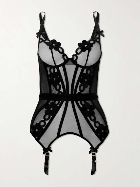 Agent Provocateur Daysi bow-detailed embroidered tulle bustier Black