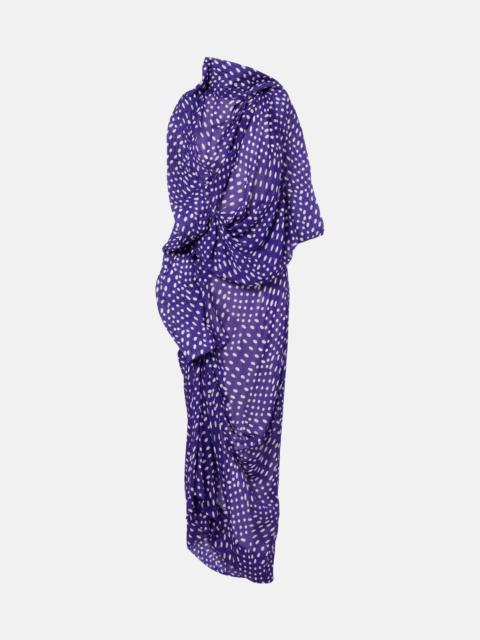 Dries Van Noten Draped polka-dot satin midi dress