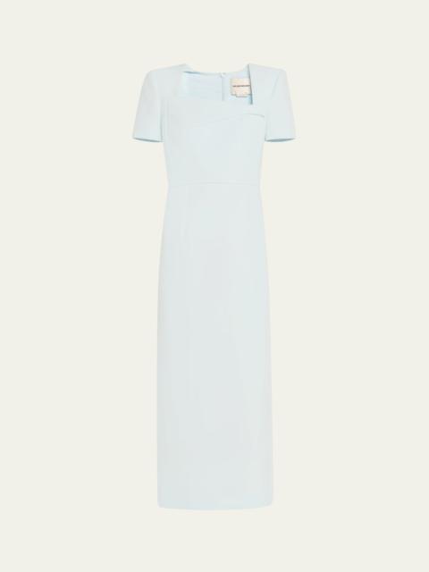 ROLAND MOURET Asymmetric Neckline Belted Crepe Midi Dress