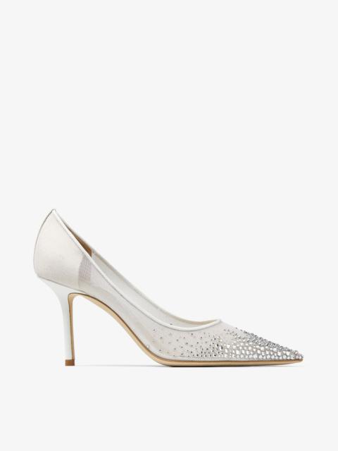 JIMMY CHOO Love 85 White Mesh Pointed-Toe Pumps with Dégradé