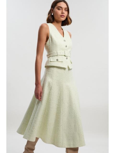 KAREN MILLEN Boucle Tailored Sleeveless Satin Mix Full Skirted Midi Dress