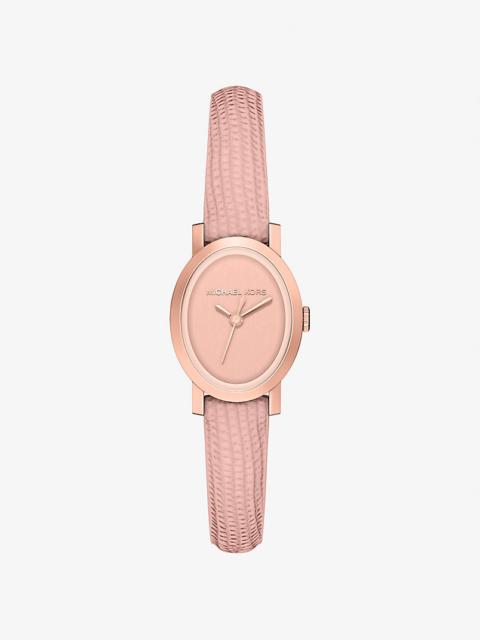MICHAEL KORS Petite Maude Rose Gold-Tone and Lizard Embossed Leather Watch