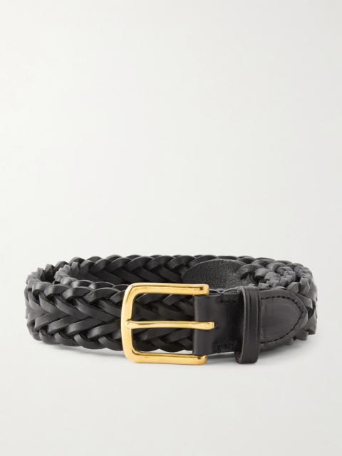 Drake's 3.5cm Woven Leather Belt Black