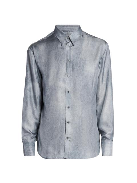 GIORGIO ARMANI Men's Blur Printed Silk Shirt - Dusty Blue