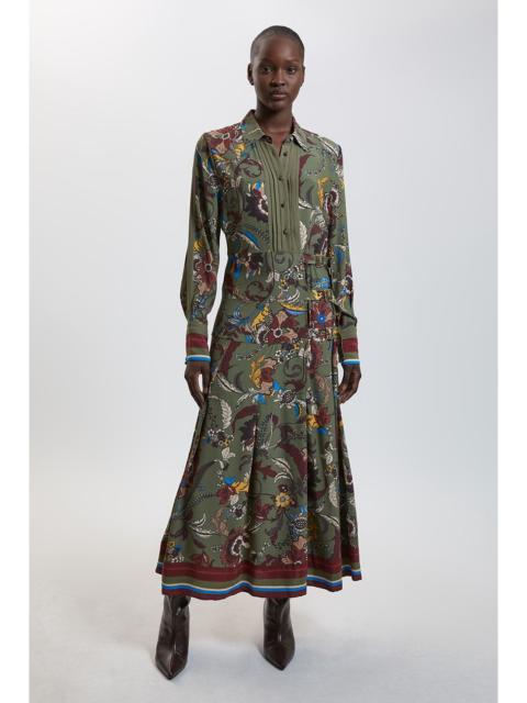 KAREN MILLEN Floral Print Belt Detail Viscose Midi Shirt Dress