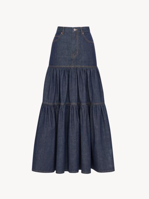 SAINT LAURENT LONG SKIRT IN INDIGO DENIM
