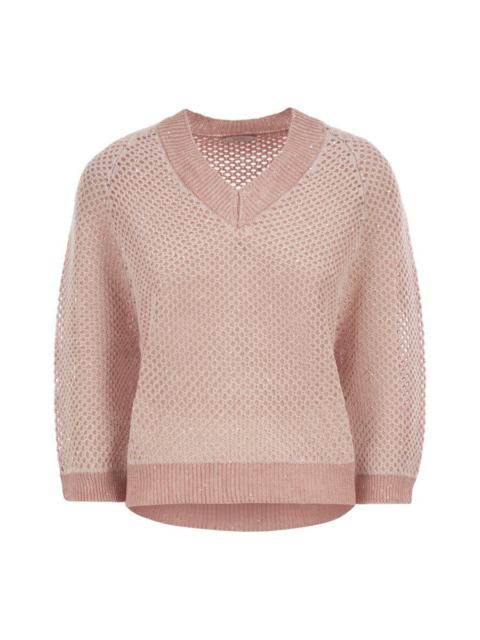 PESERICO Peserico V-Neck Mesh Top In Linen And Cotton