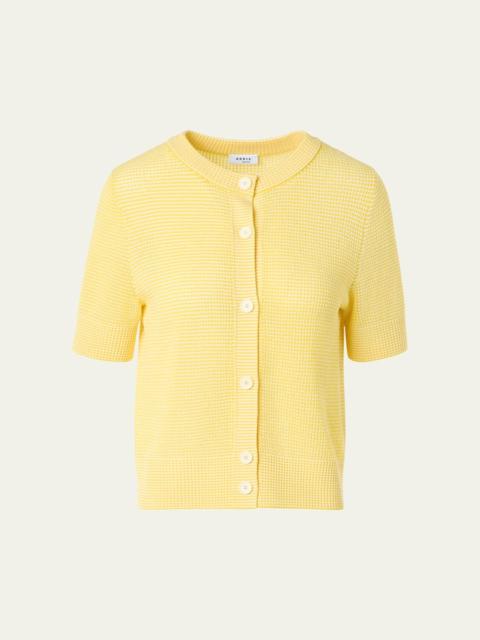 AKRIS Striped Mesh Knit Short-Sleeve Crewneck Cardigan
