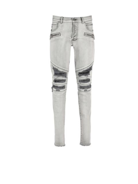 Faded faux leather slim jeans