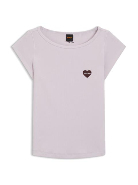BOSS STRETCH-COTTON SLIM-FIT T-SHIRT WITH ARTWORK