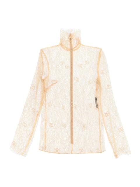 Dolce & Gabbana BLOUSE IN LOGOED FLORAL LACE