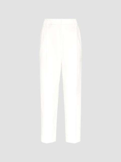 Brunello Cucinelli Women's Stretch Cotton Cover Slouchy Trousers with Monili - Off White